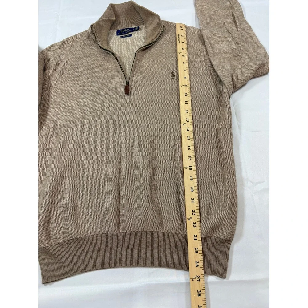 Polo Ralph Lauren Mens Large Tan Pima Cotton Textured Quarter Zip Sweater L
